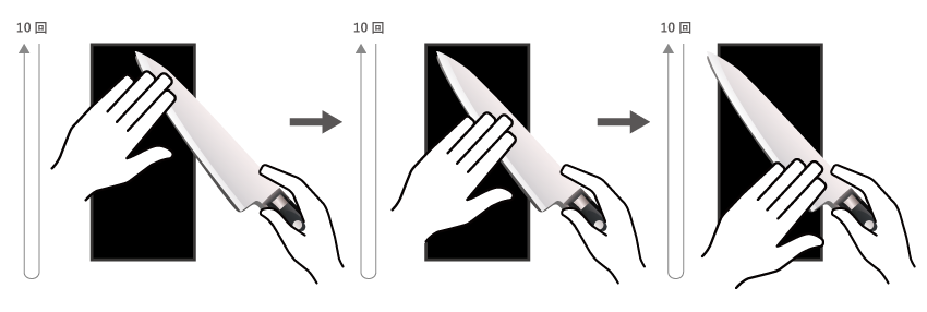 3箇所に分けて研ぐ
